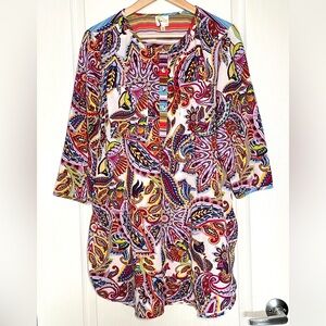 Fig & Flower Paisley Tunic Blouse Anthropologie Boho Mixed Print Hippie Sz L
